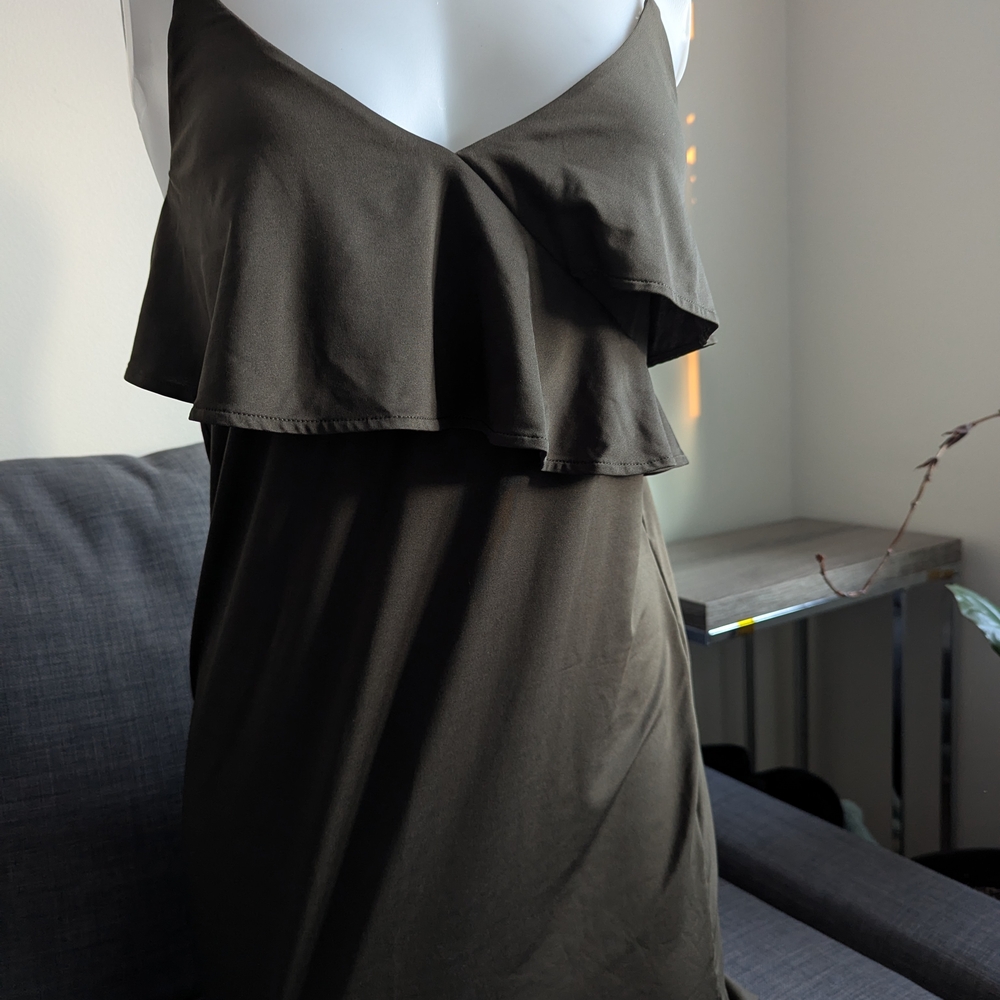 H&M Olive Green Dress with Ruffle Accent